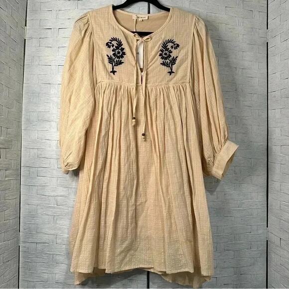 IRIS Maxi bohemian, long sleeve, shirt, Dress with embroidery Size 10 NWT - Picture 1 of 4